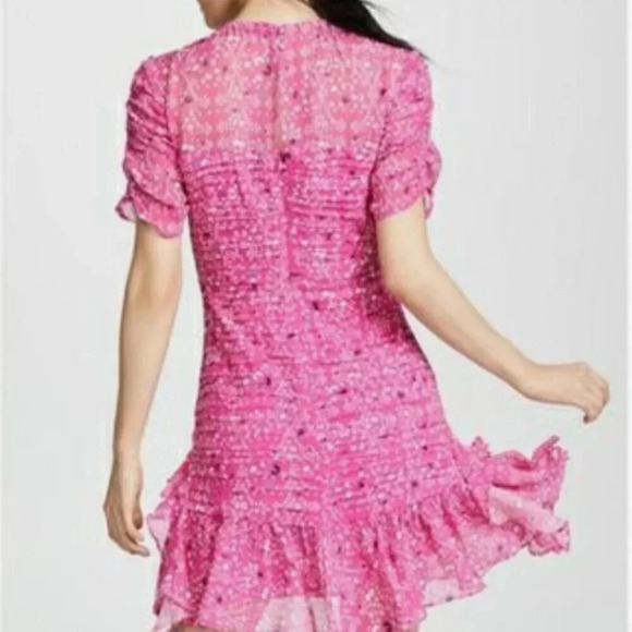 Tanya Taylor Carti Dress Ruffle Layered Midi Polka Dot Chiffon Silk Pink Size 4 - Picture 7 of 15